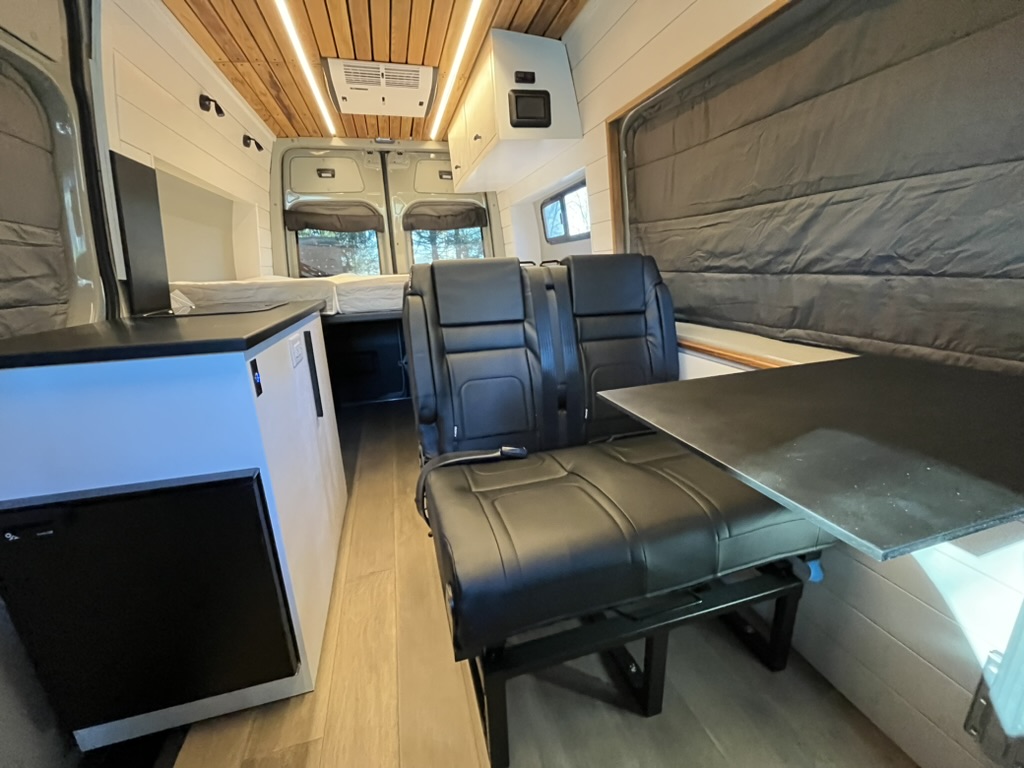 Completed camper van seating and dining area